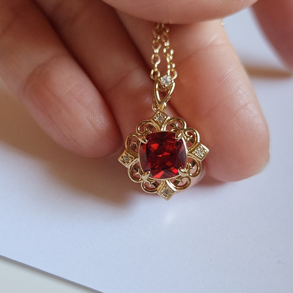 New 18K Gold Plated Ruby Diamond Necklace Pendant & Chain for Women